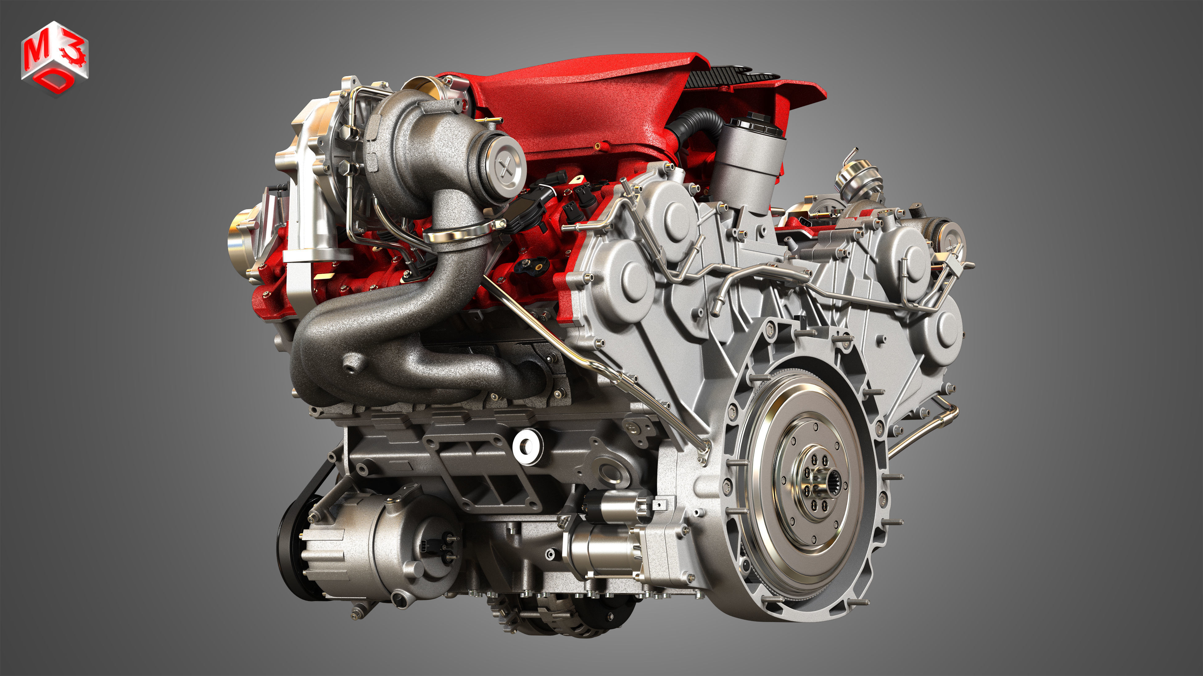488 GTB Engine - V8 Twin Turbo Engine 3D model_11