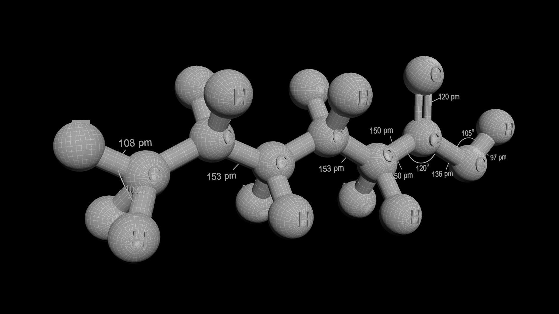 Caproic acid 3D Model Hexanoic acid C6H12O2  3D model_6