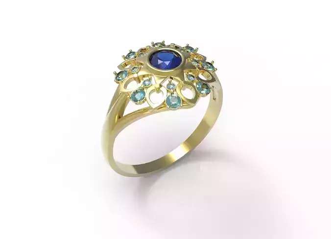 Pretty ring - Titanic sapphire 3D print model