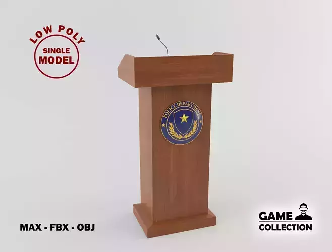 Podium 1 Lowpoly wooden with microphone