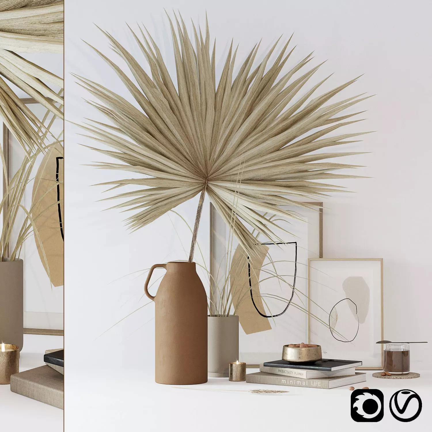 Decorative set with dryed palm 3D model_0