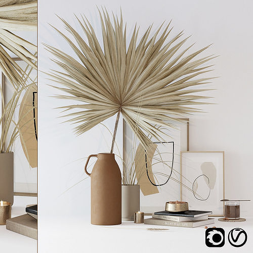 Decorative set with dryed palm 3D model