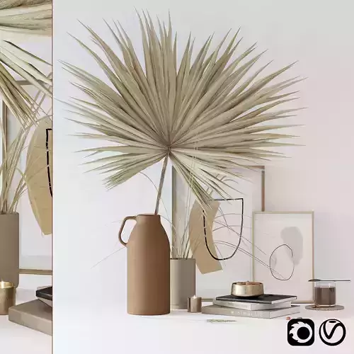 Decorative set with dryed palm 3D model