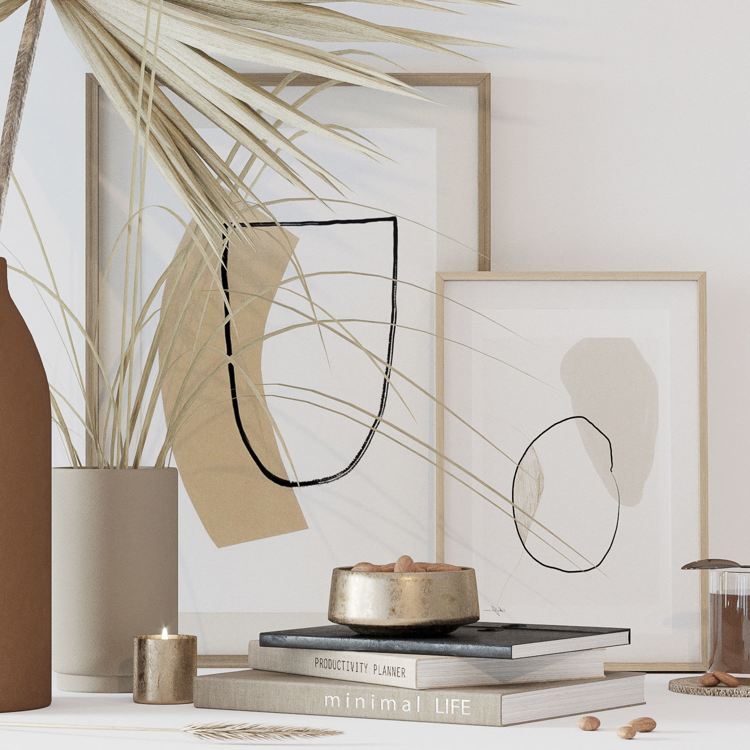 Decorative set with dryed palm 3D model_7