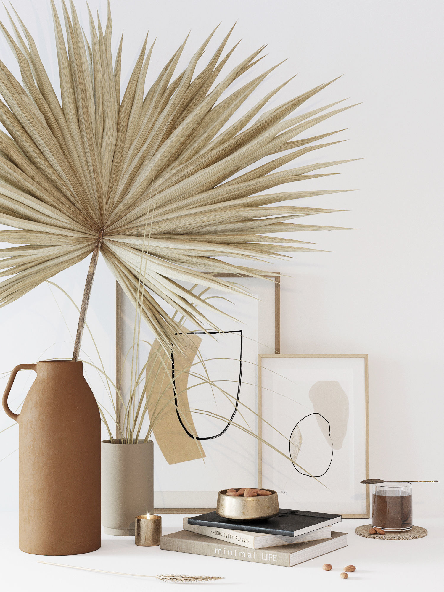 Decorative set with dryed palm 3D model_3