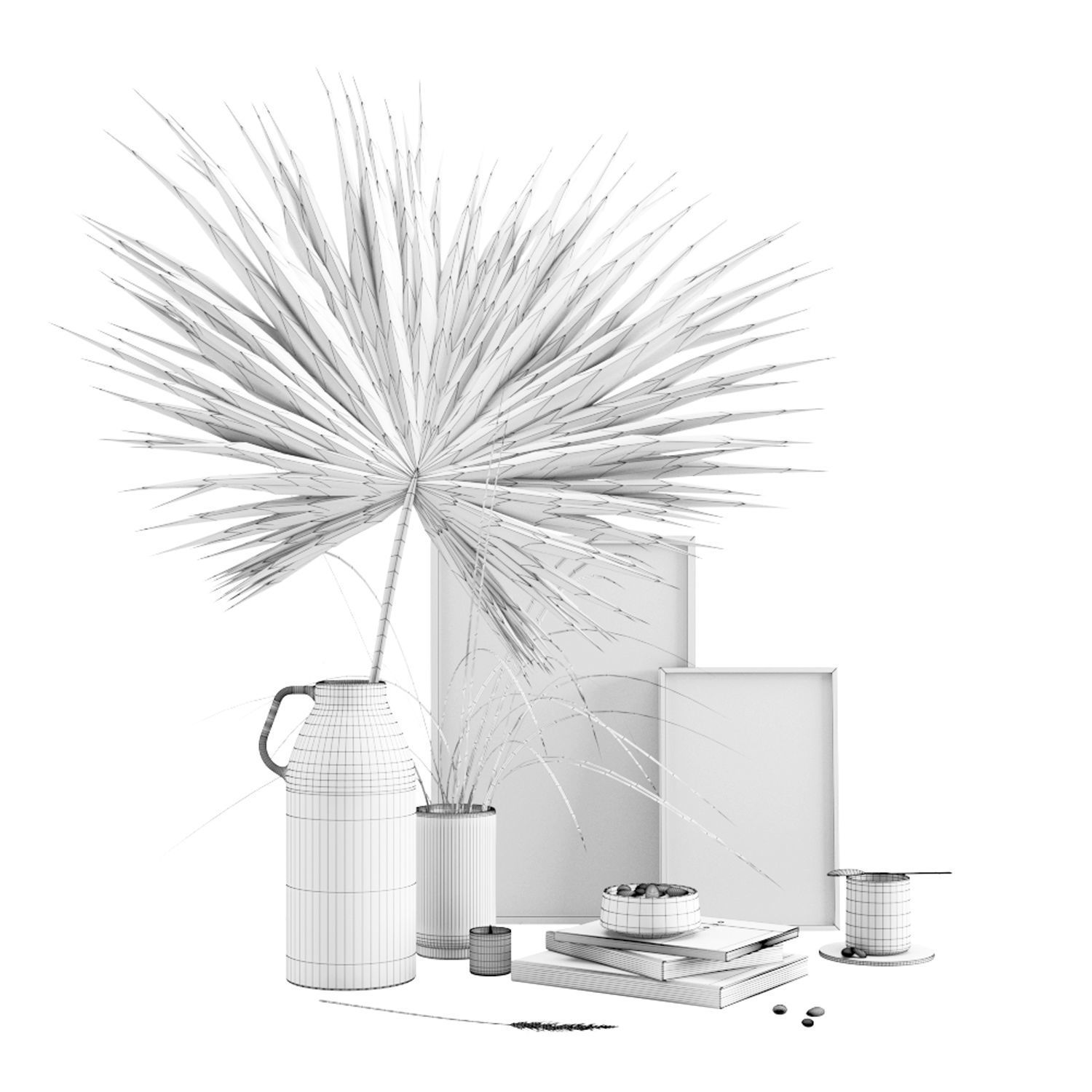 Decorative set with dryed palm 3D model_2