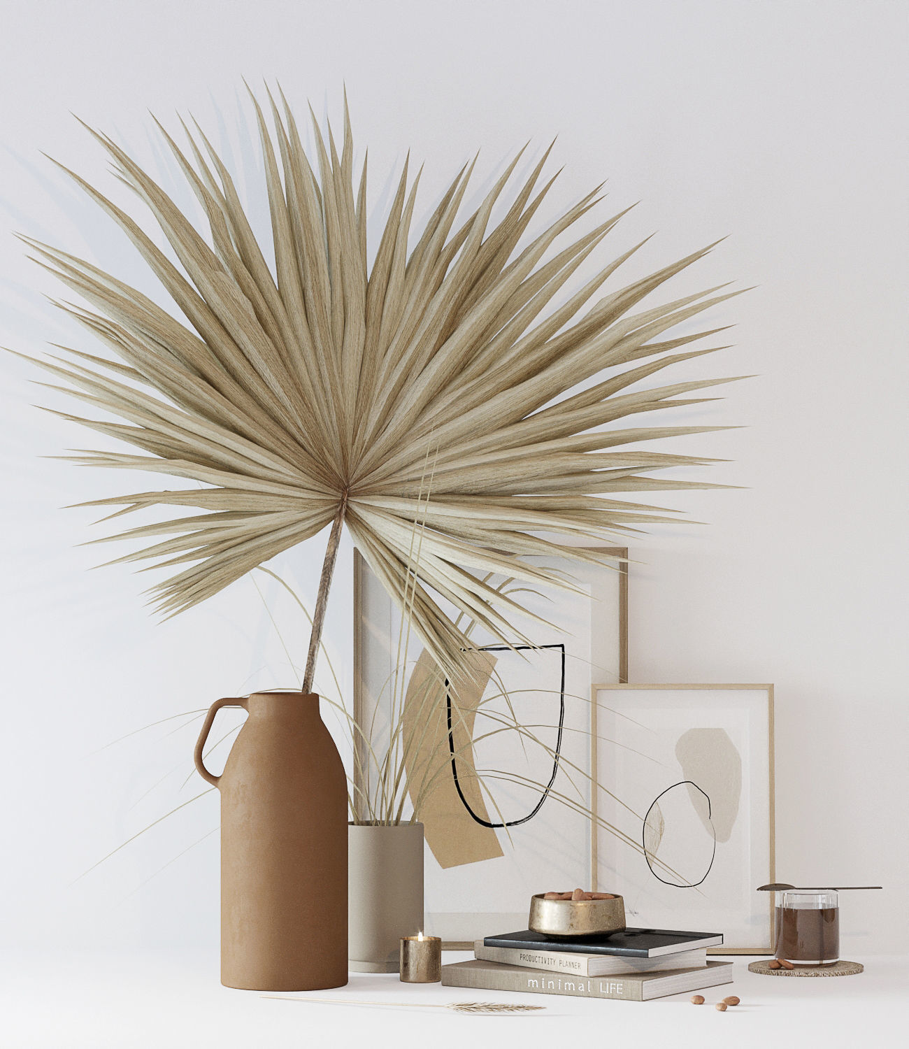 Decorative set with dryed palm 3D model_4