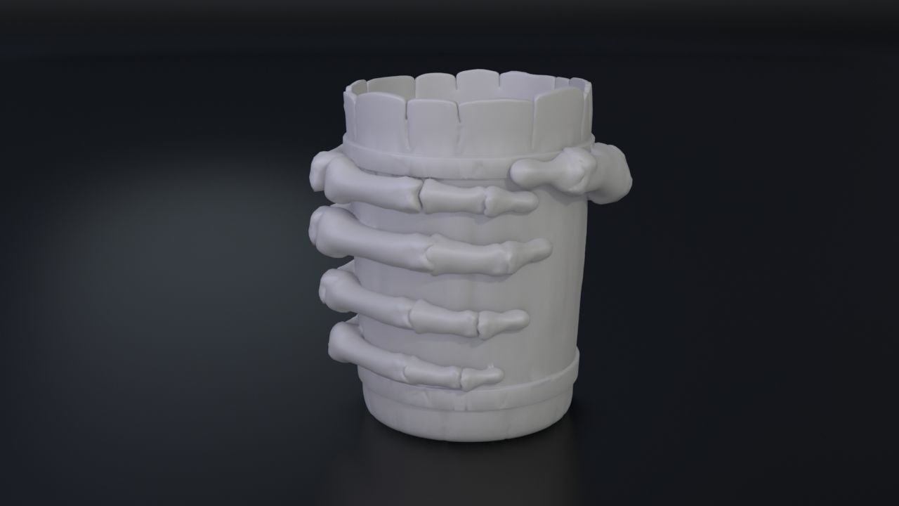 Cup with bone hand 3D print model_4