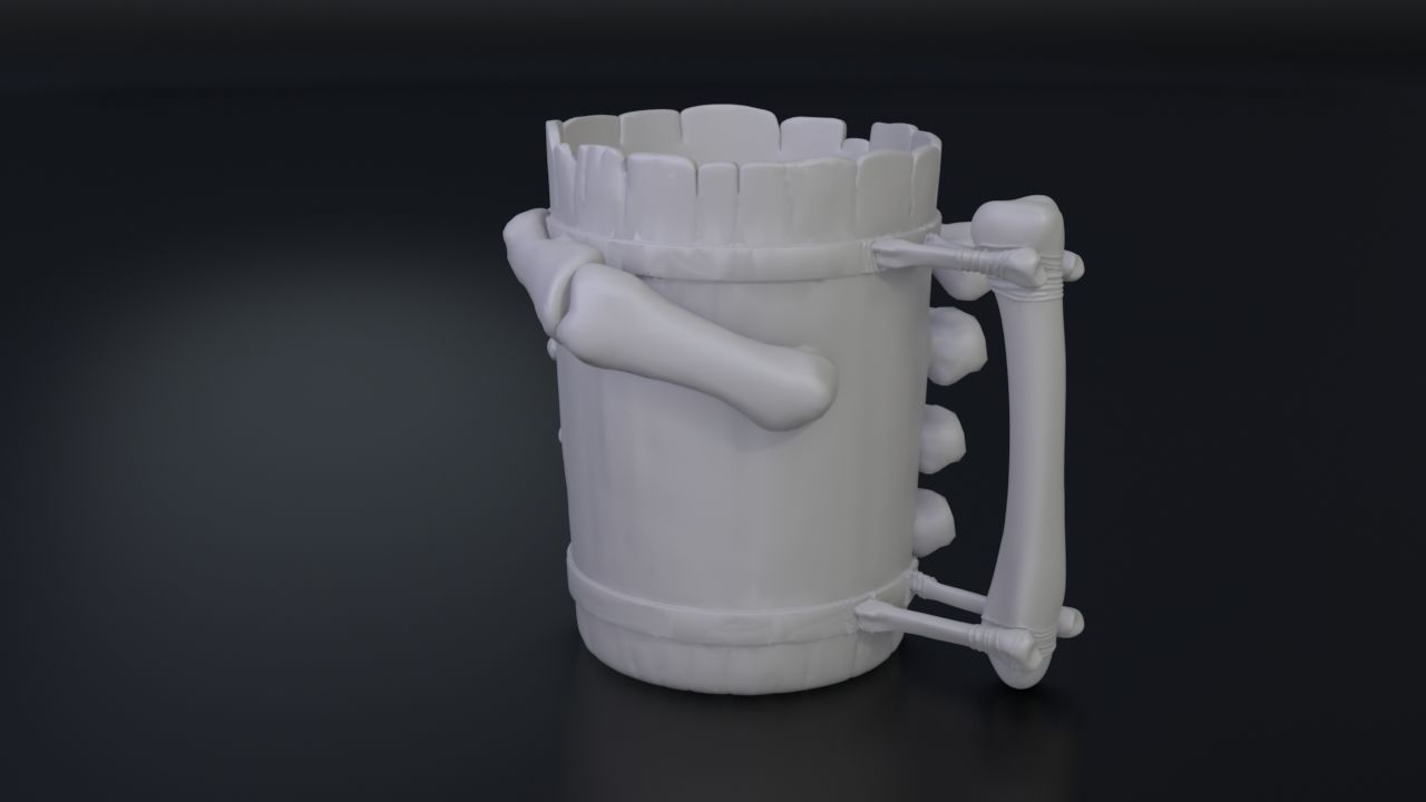 Cup with bone hand 3D print model_2