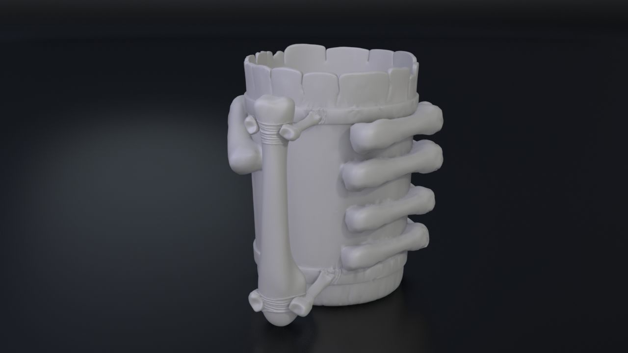 Cup with bone hand 3D print model_1