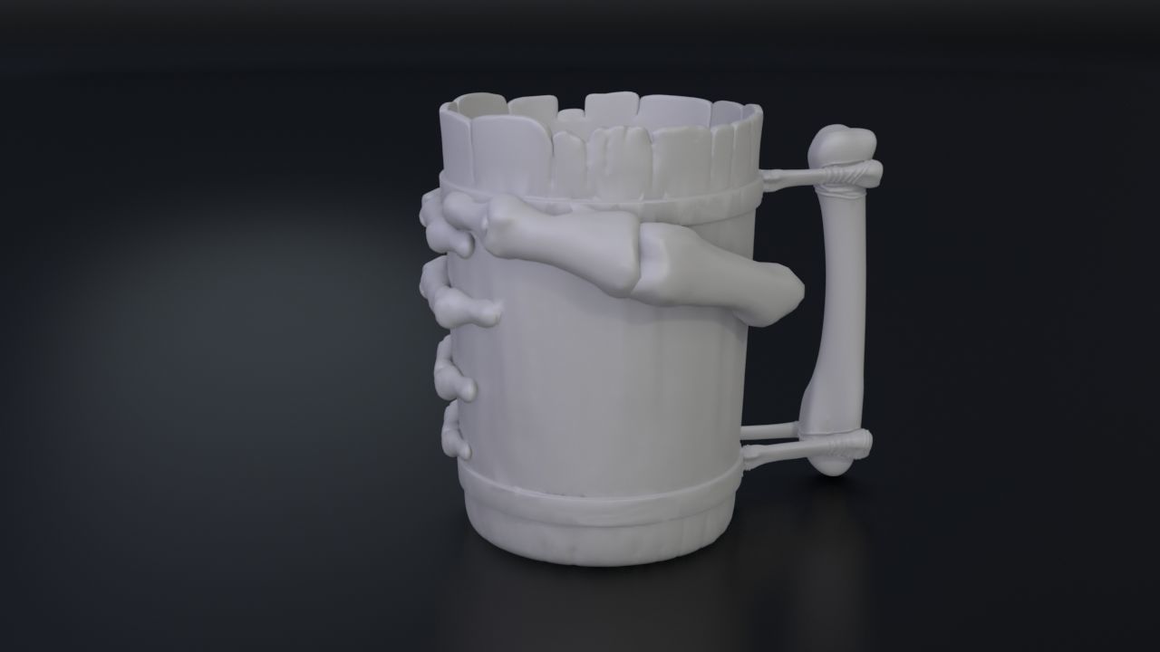 Cup with bone hand 3D print model_3