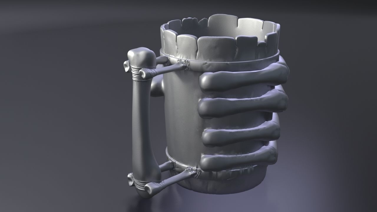Cup with bone hand 3D print model_6