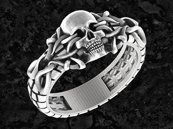 Biker ring with skull 3D print model
