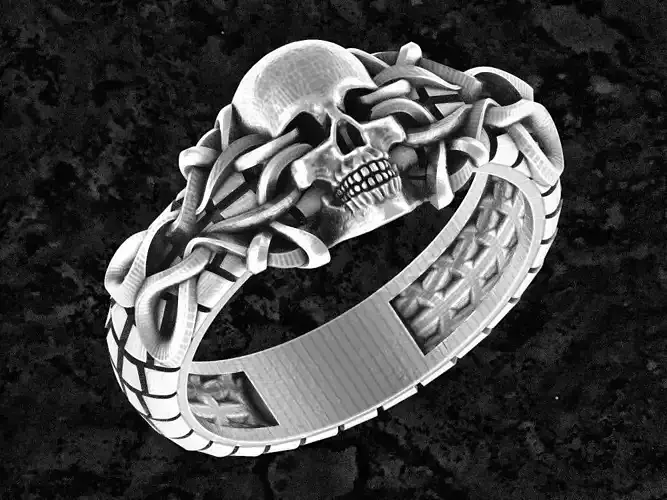 Biker ring with skull 3D print model