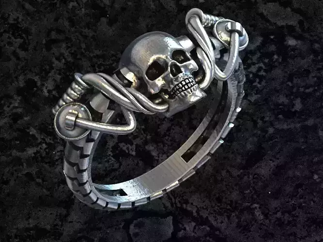 Skull-wheel-2 silver ring with skull 3D print model