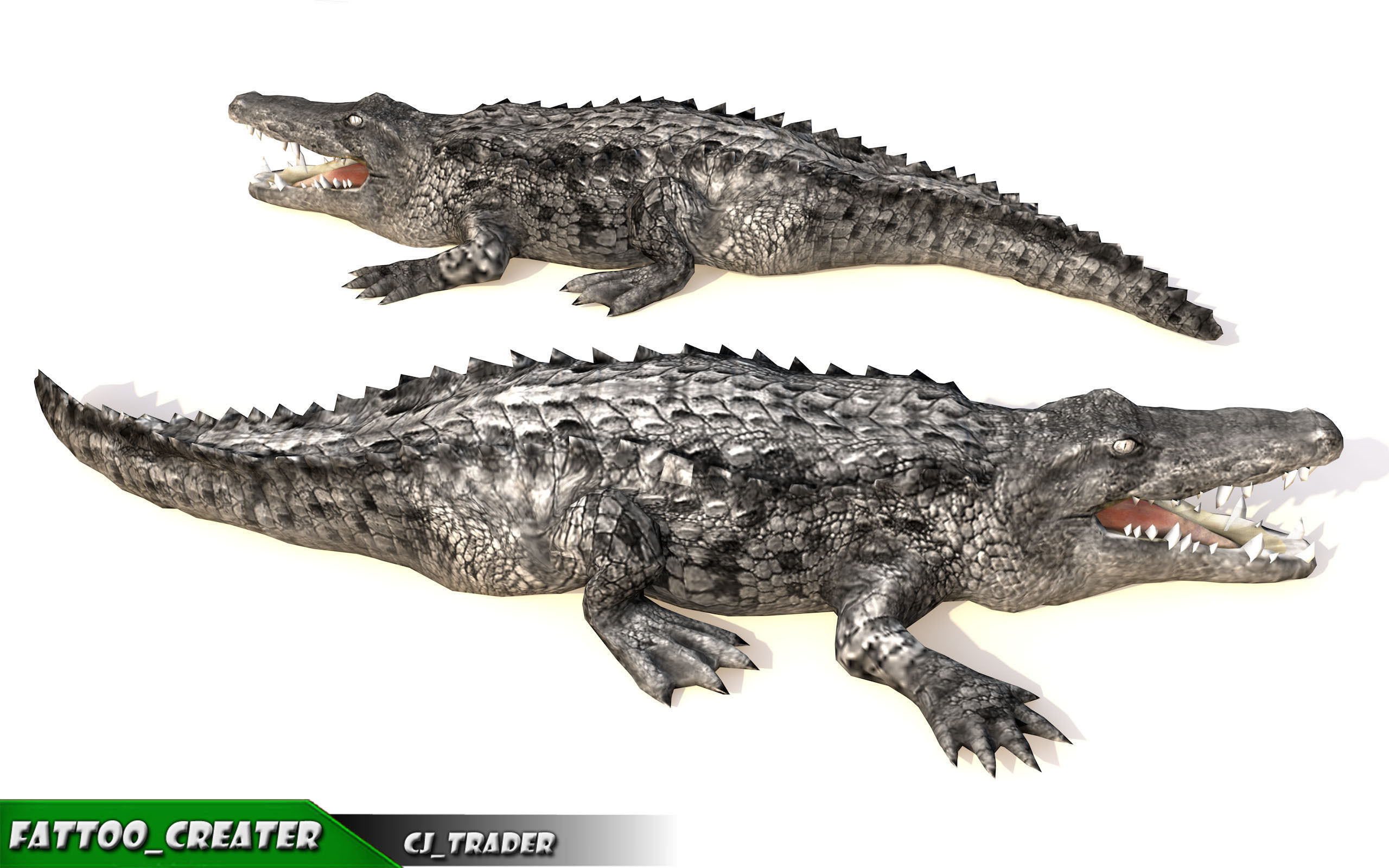 LowPoly Crocodile Rigged 3d model Low-poly 3D model_1