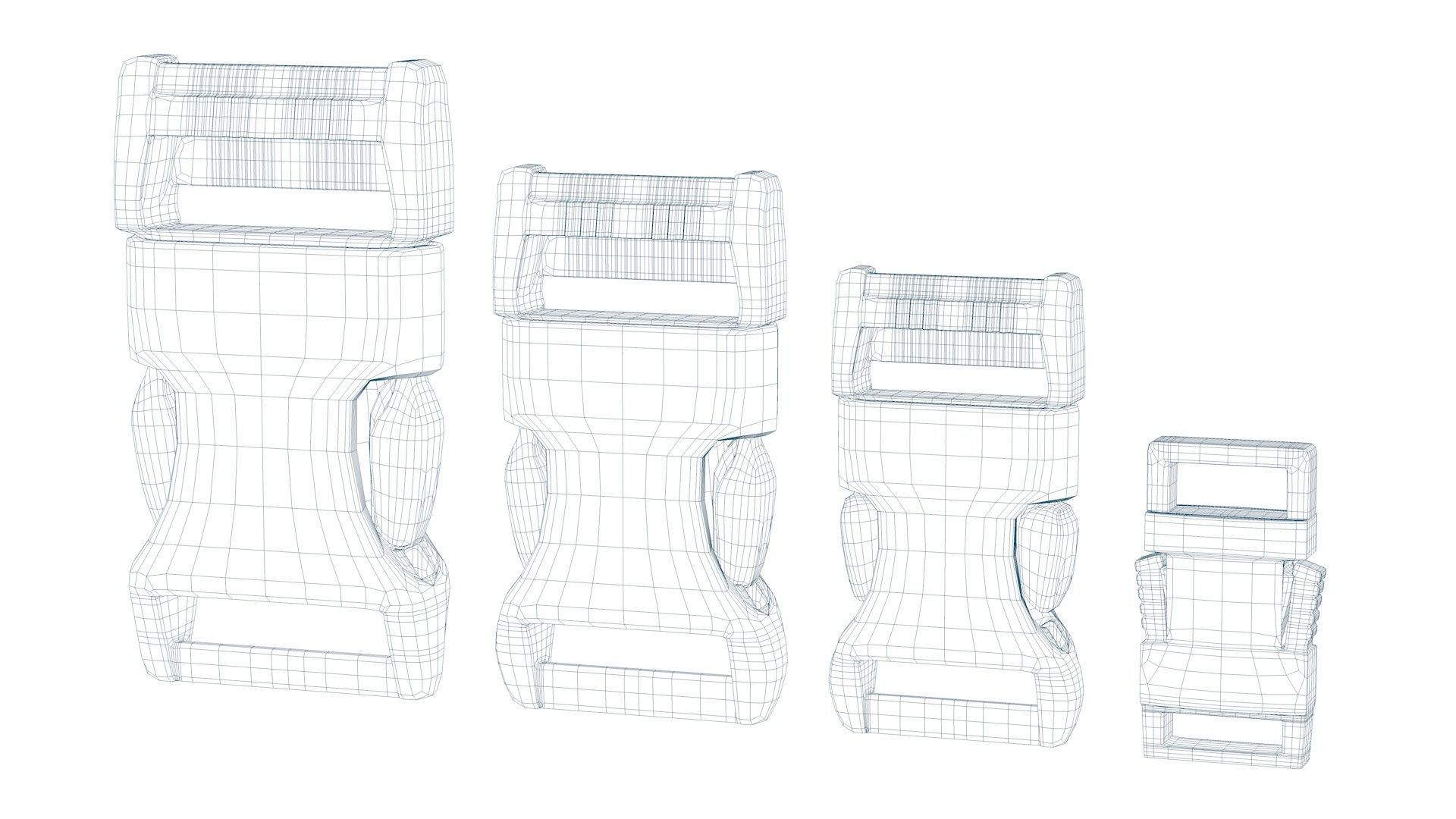 Set of 4 Buckles for Lanyards or similar Low-poly 3D model_5