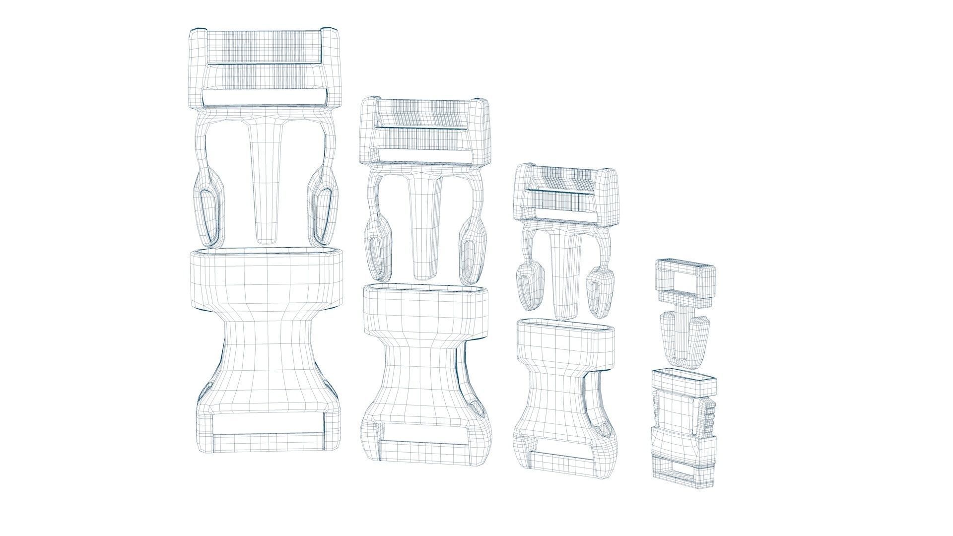 Set of 4 Buckles for Lanyards or similar Low-poly 3D model_8