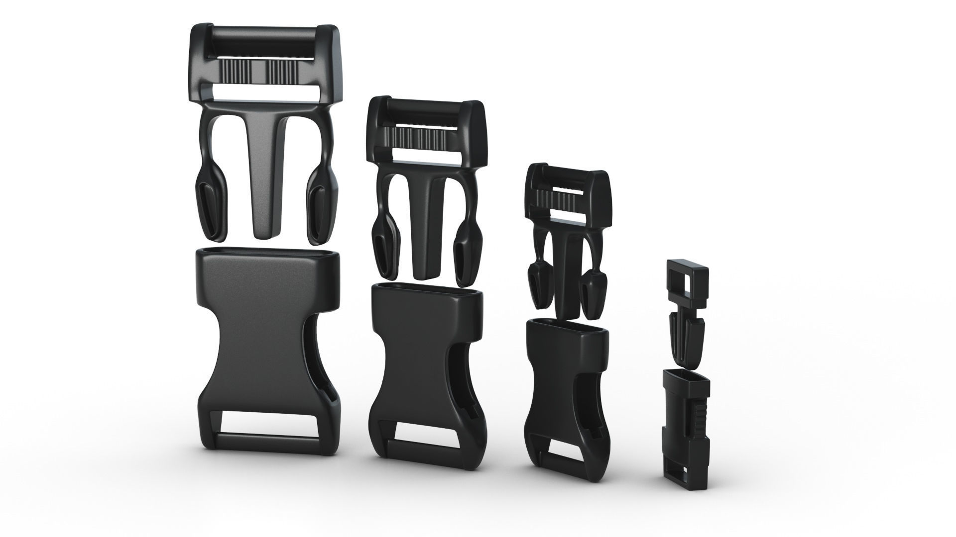 Set of 4 Buckles for Lanyards or similar Low-poly 3D model_1