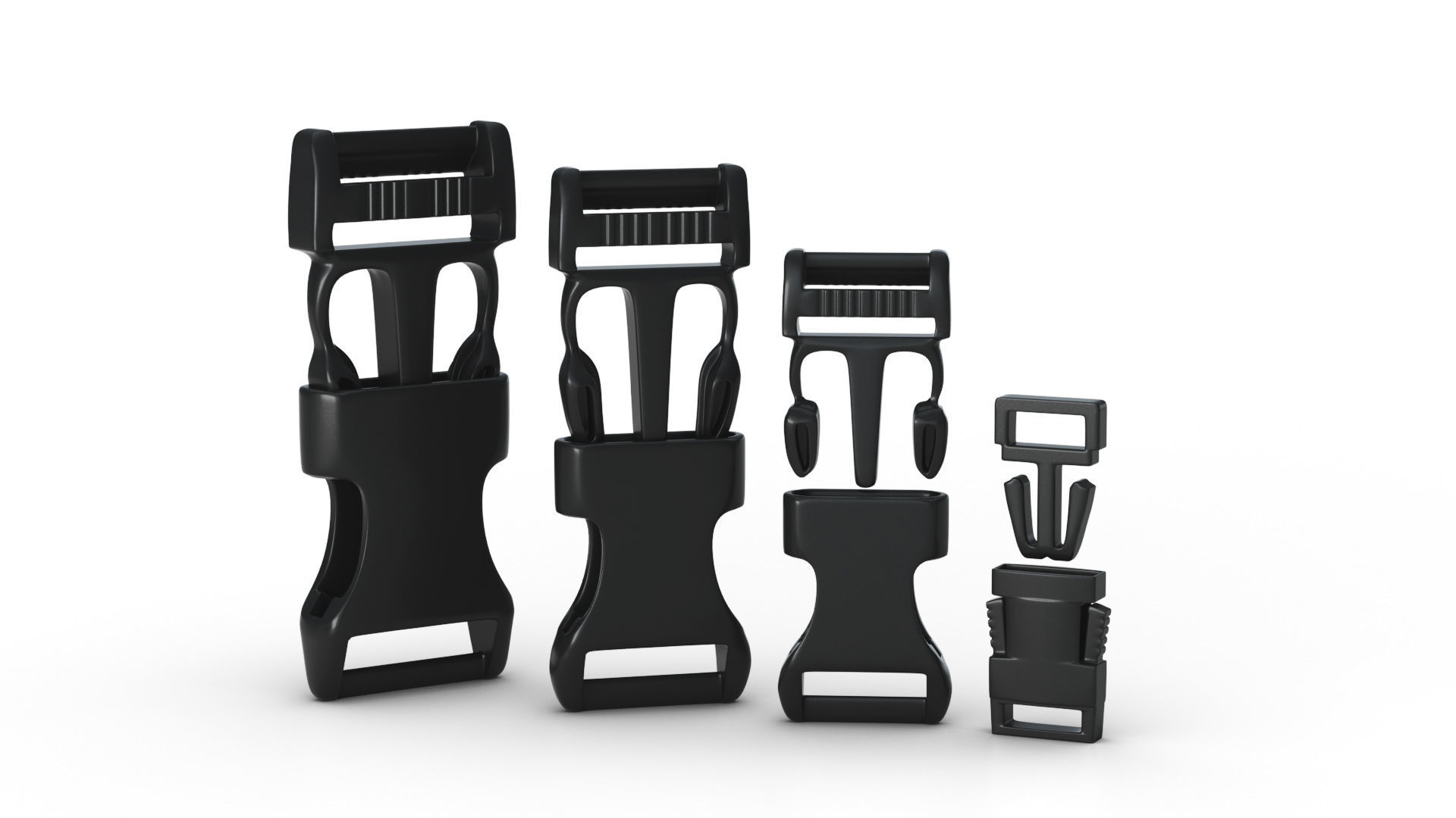 Set of 4 Buckles for Lanyards or similar Low-poly 3D model_2