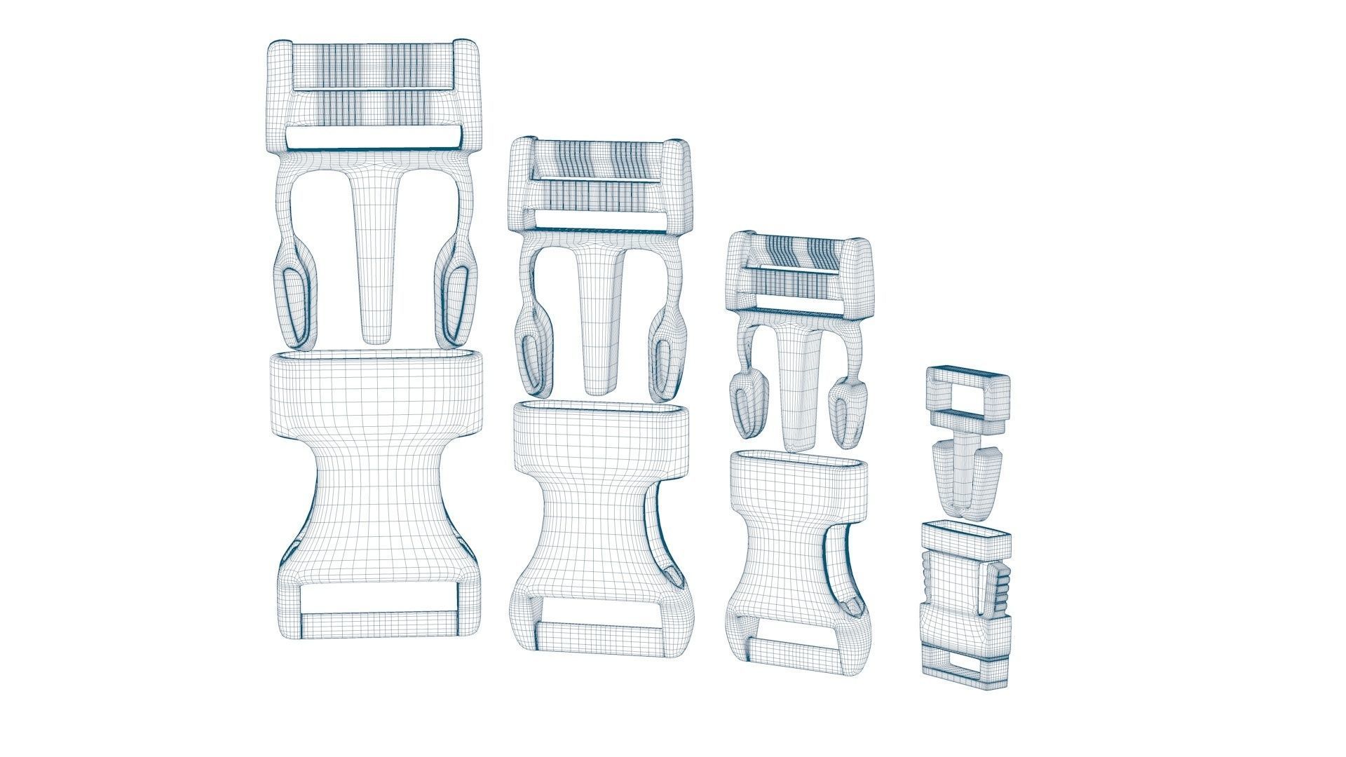 Set of 4 Buckles for Lanyards or similar Low-poly 3D model_9