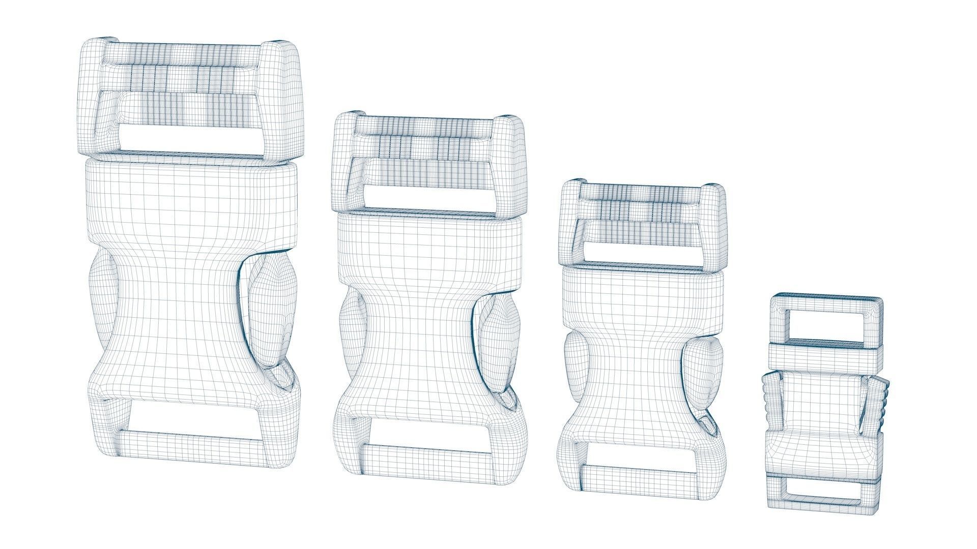 Set of 4 Buckles for Lanyards or similar Low-poly 3D model_6