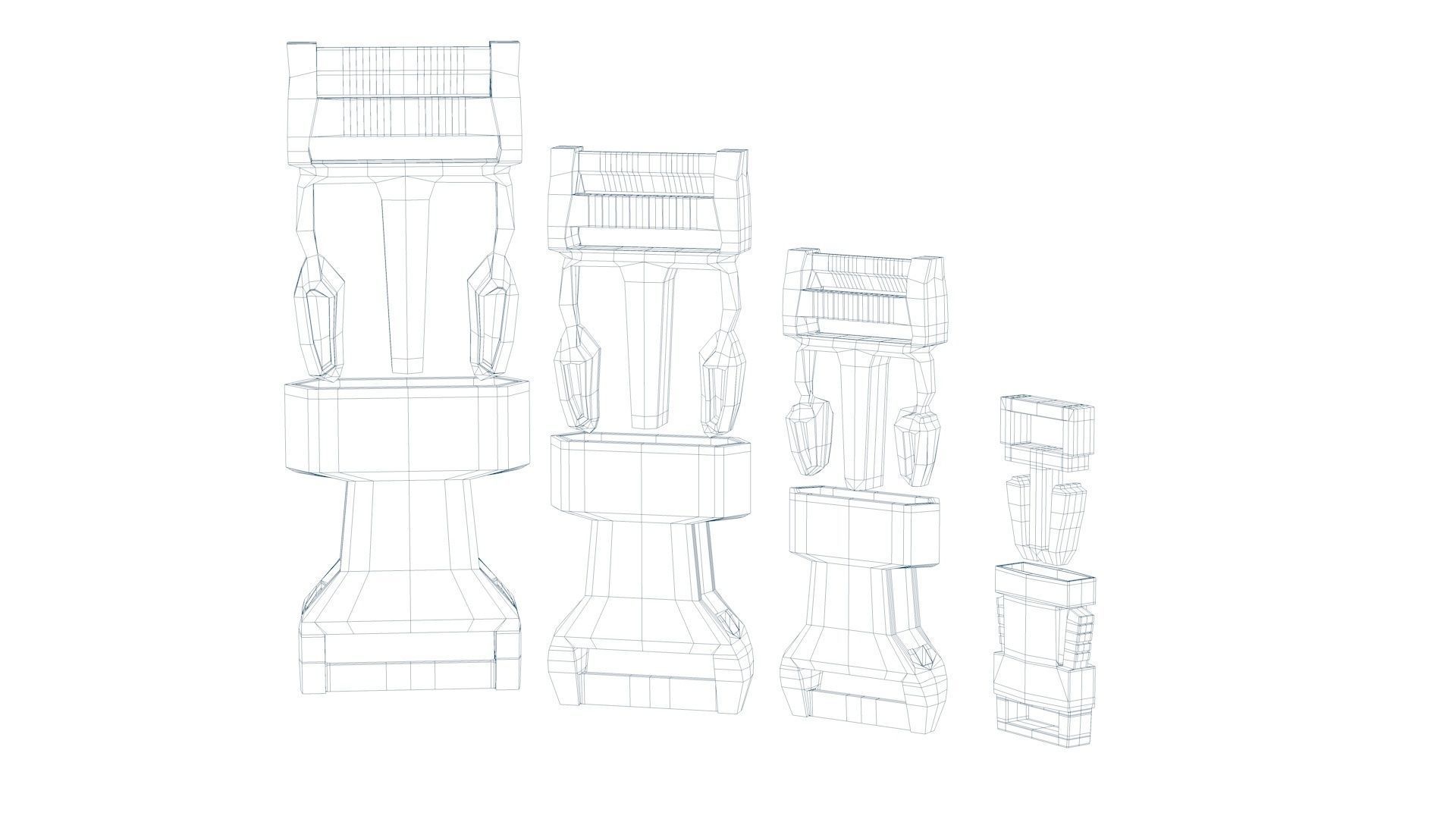 Set of 4 Buckles for Lanyards or similar Low-poly 3D model_7