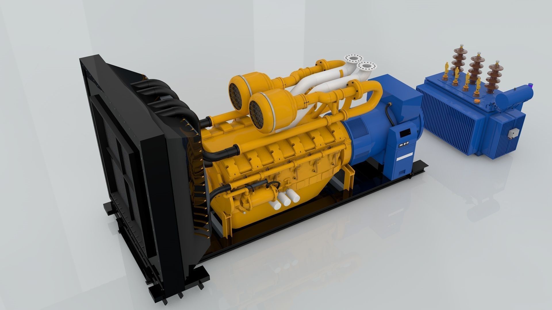 Diesel Engine and Generator and Transformer 3D model_1