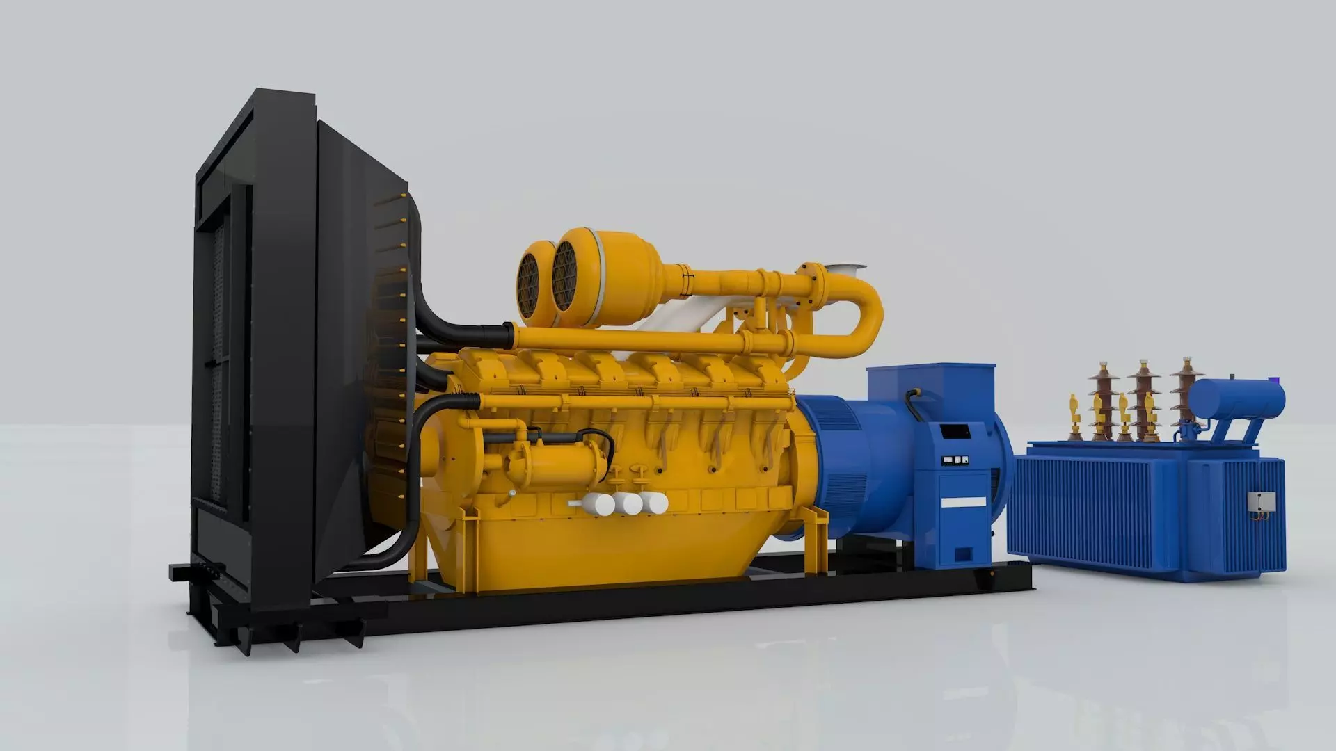 Diesel Engine and Generator and Transformer 3D model_0