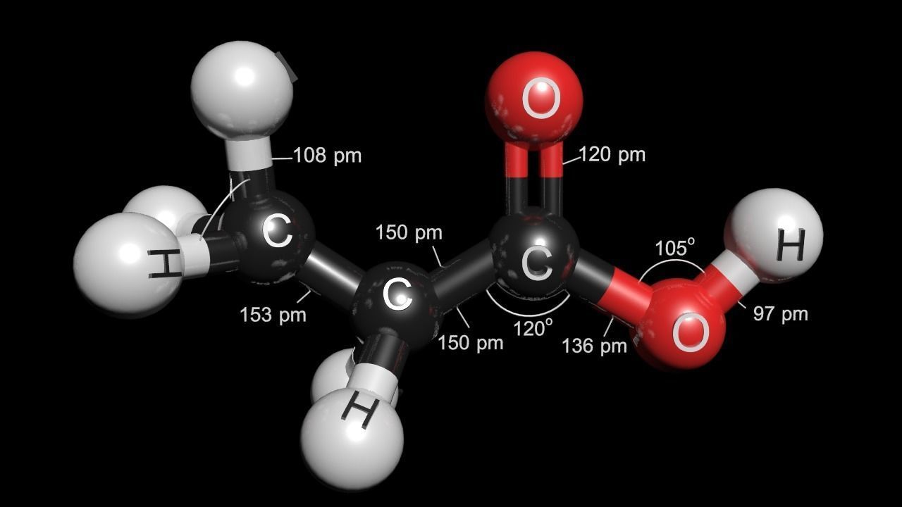 Propionic acid 3D Model CH3CH2COOH 3D model_5