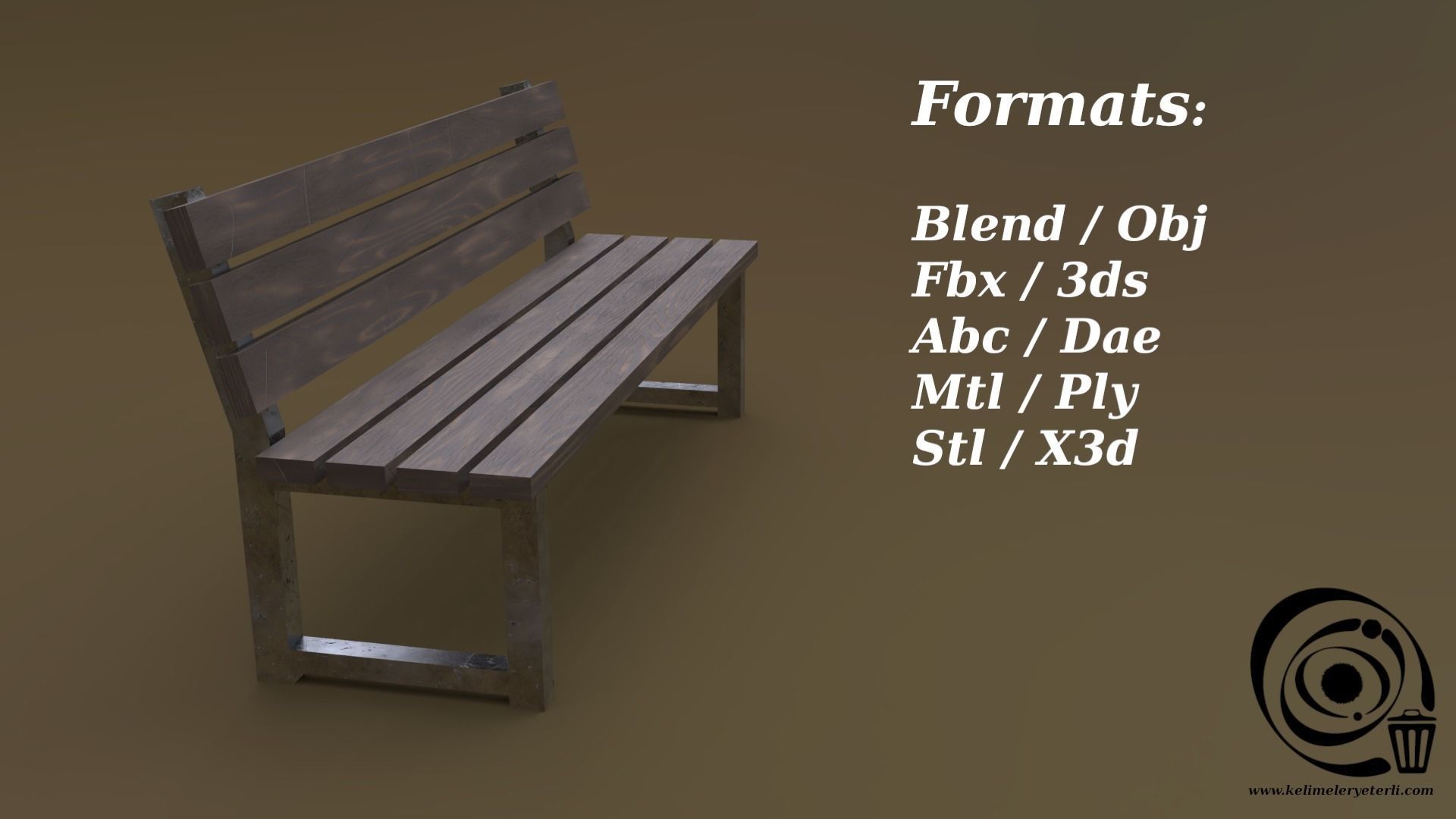 Bench 34 Low-poly 3D model_2