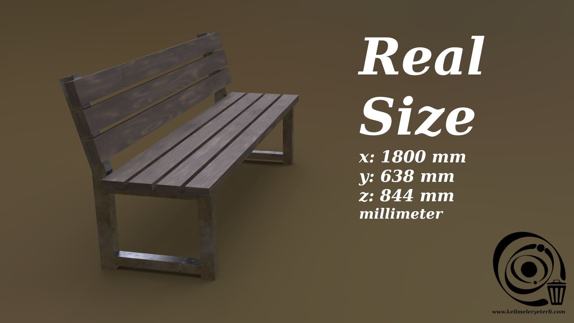 Bench 34 Low-poly 3D model_3