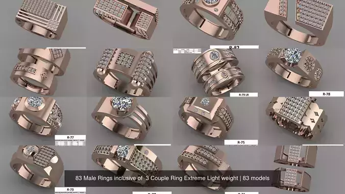 83 Male Rings inclusive of  3 Couple Ring Extreme Light weight