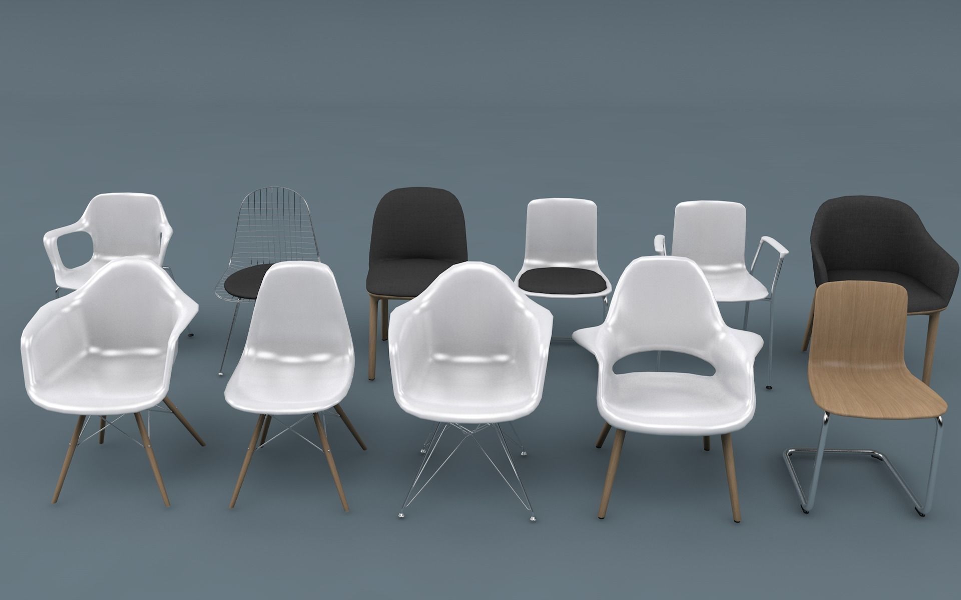 Low Poly  UV Mapped Chair Set Low-poly 3D model_13