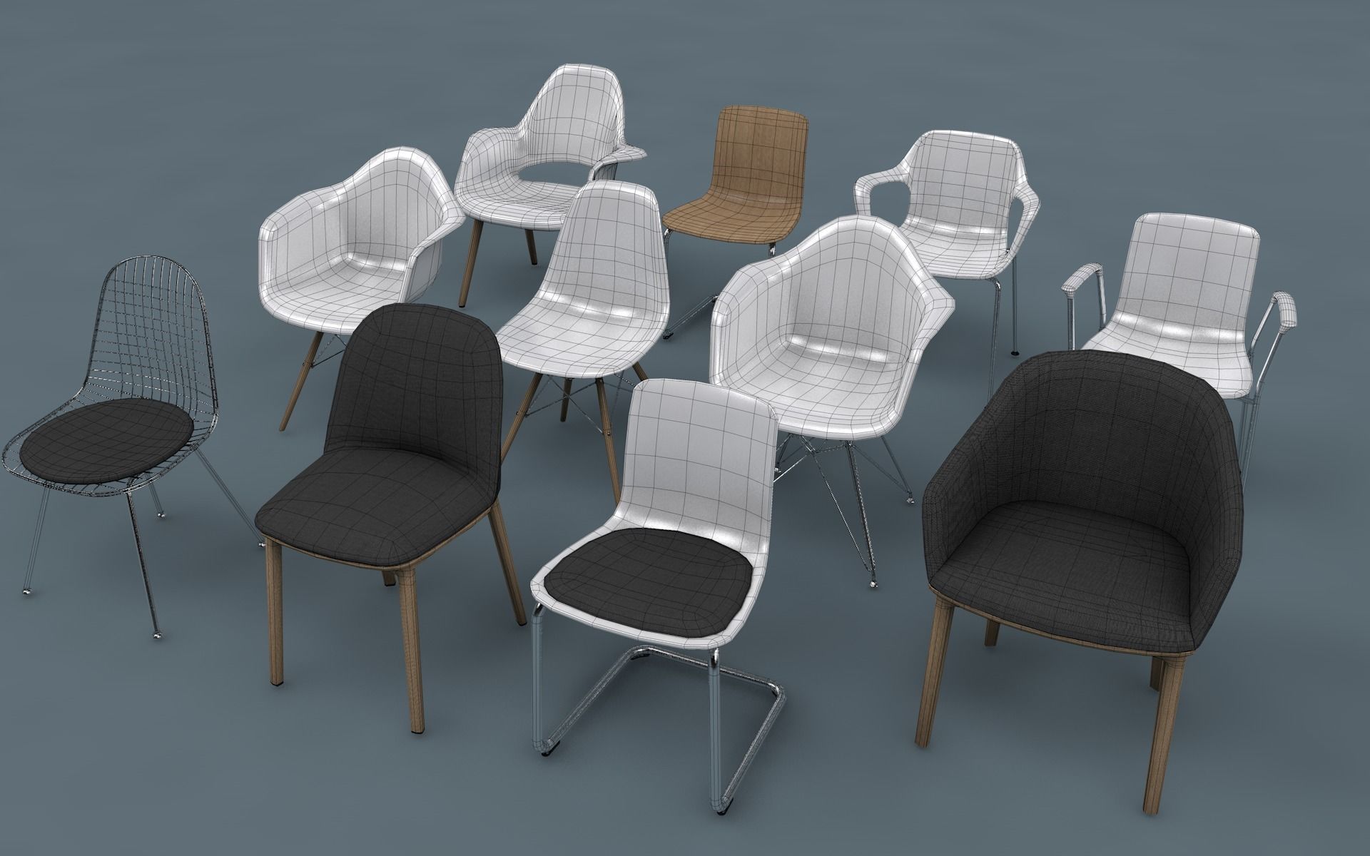 Low Poly  UV Mapped Chair Set Low-poly 3D model_1