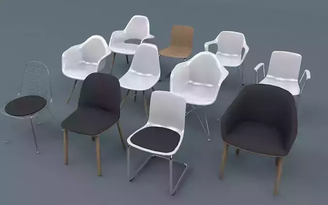 Low Poly  UV Mapped Chair Set