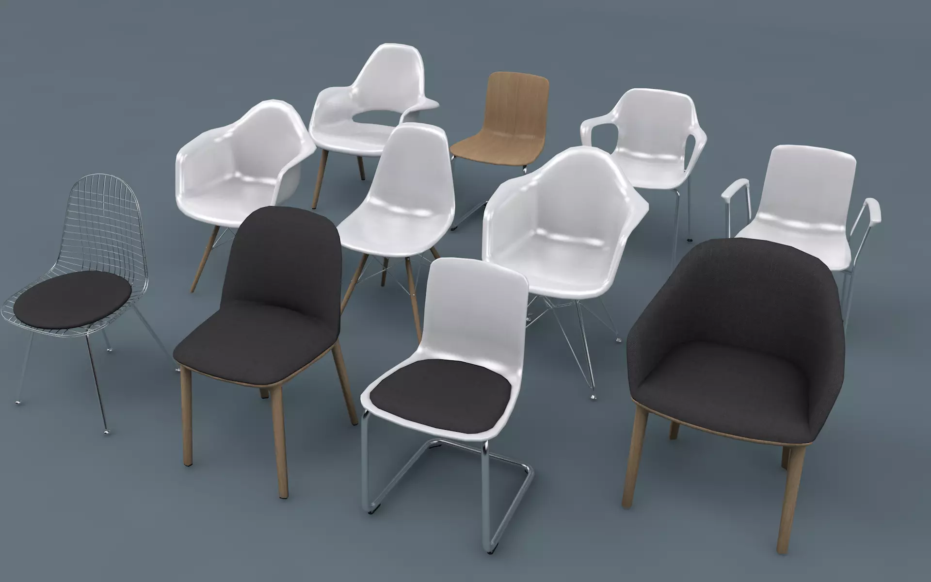 Low Poly  UV Mapped Chair Set Low-poly 3D model_0