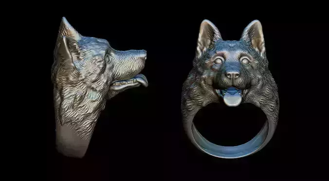 German Shepherd ring 3D print model
