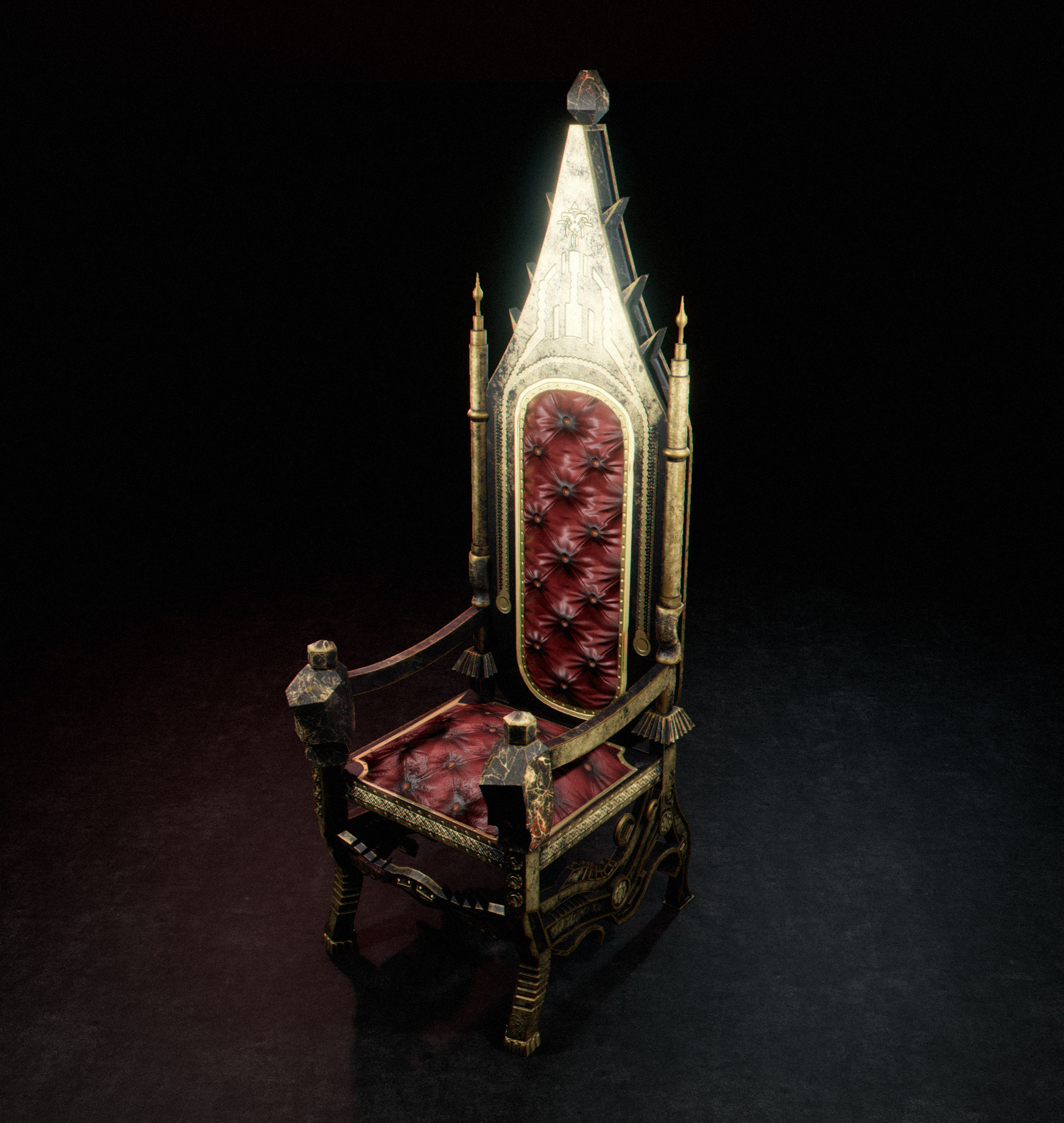 C2 - Medieval Chair 1 Low-poly 3D model_7