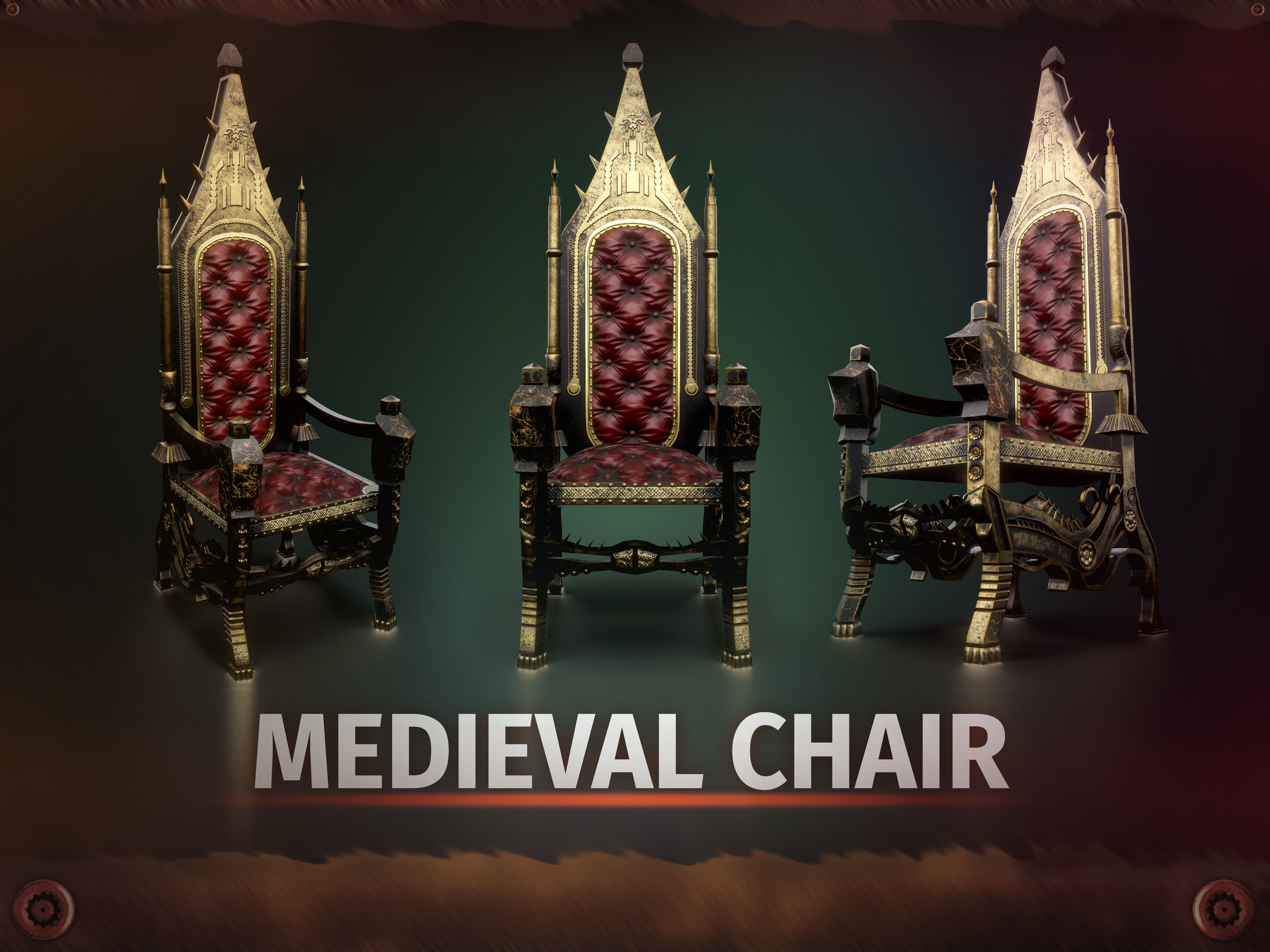 C2 - Medieval Chair 1 Low-poly 3D model_0