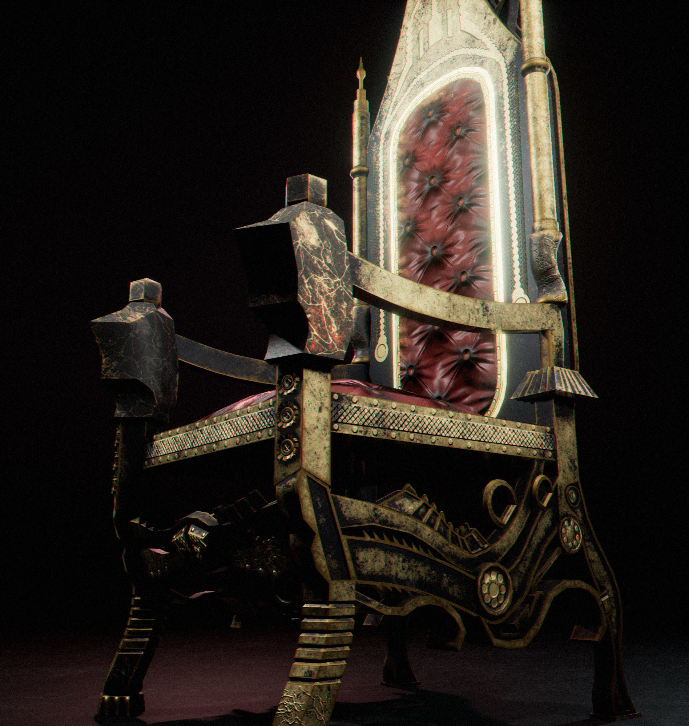 C2 - Medieval Chair 1 Low-poly 3D model_9