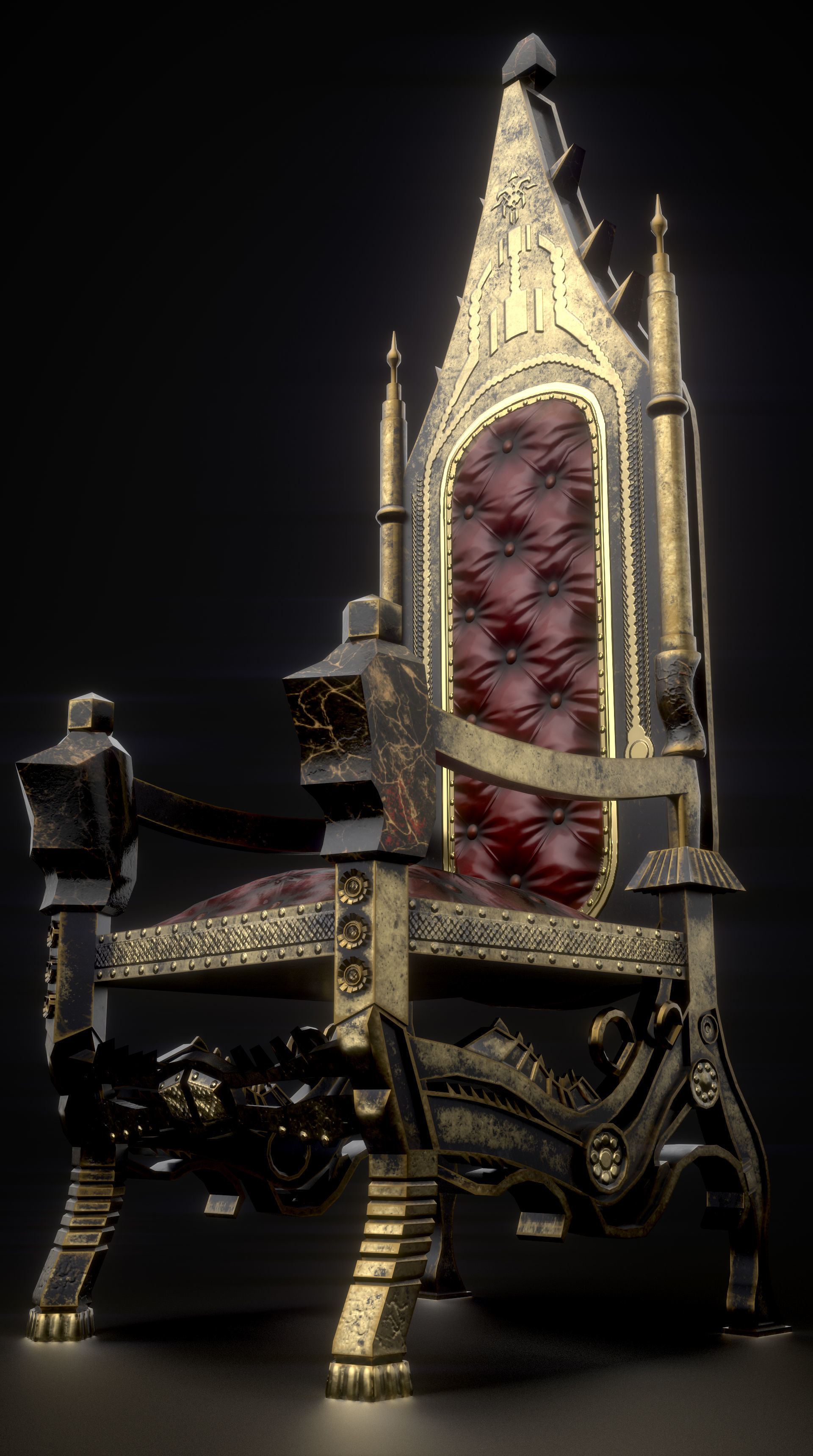 C2 - Medieval Chair 1 Low-poly 3D model_4