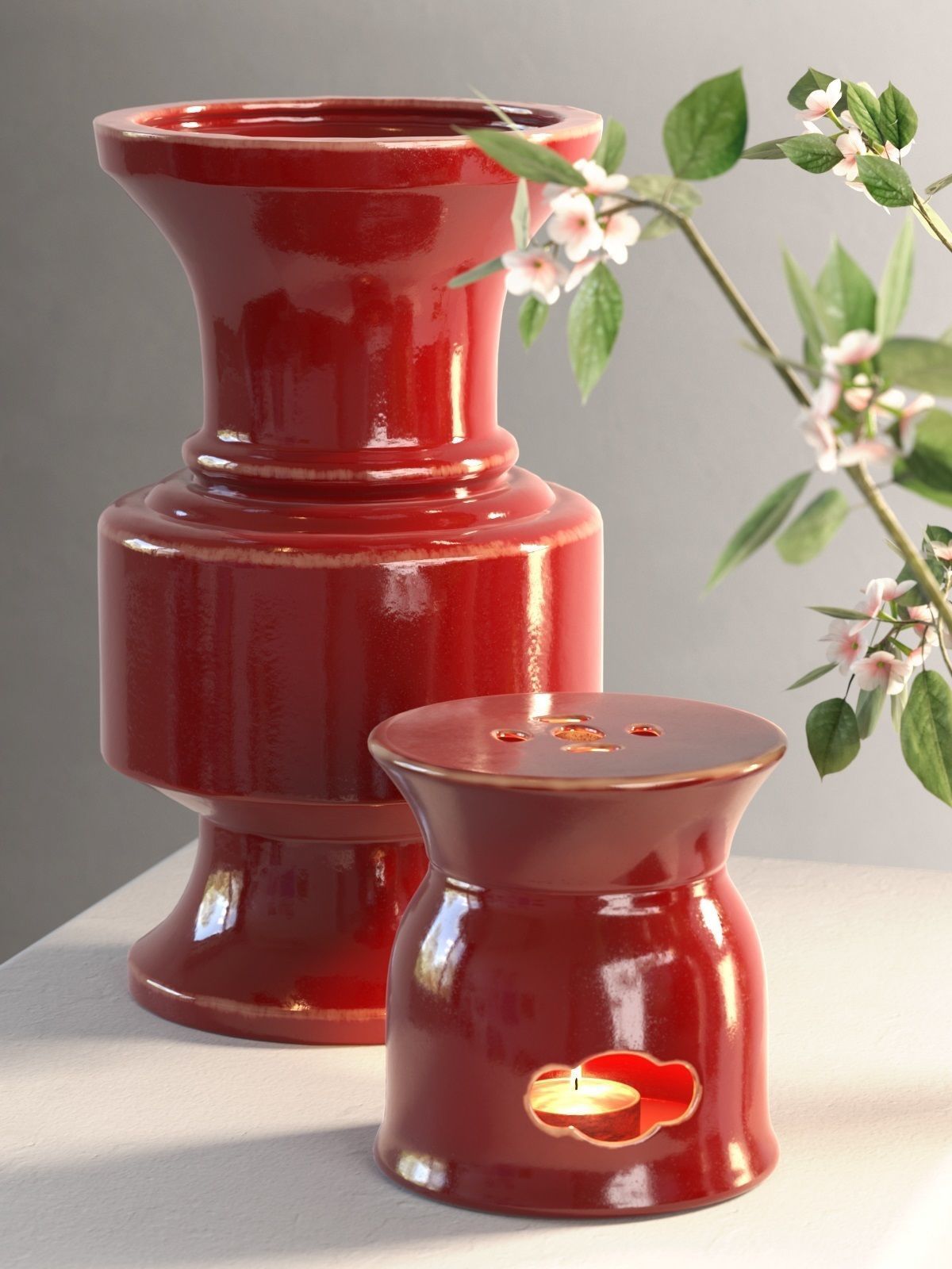 Candle Holders Vases and Flowers 3D model_1