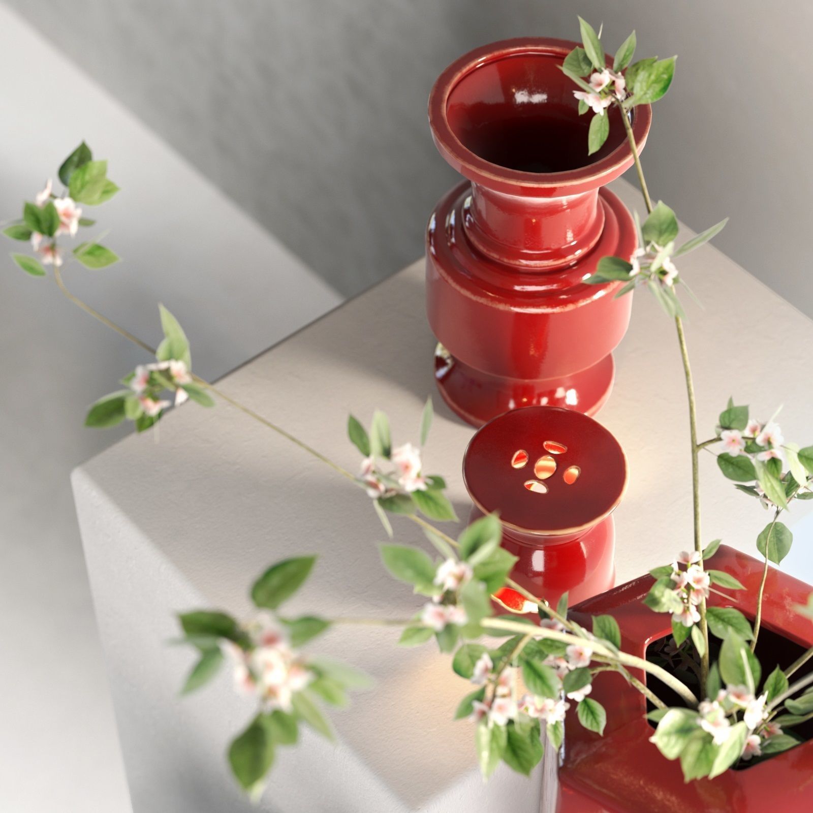 Candle Holders Vases and Flowers 3D model_2