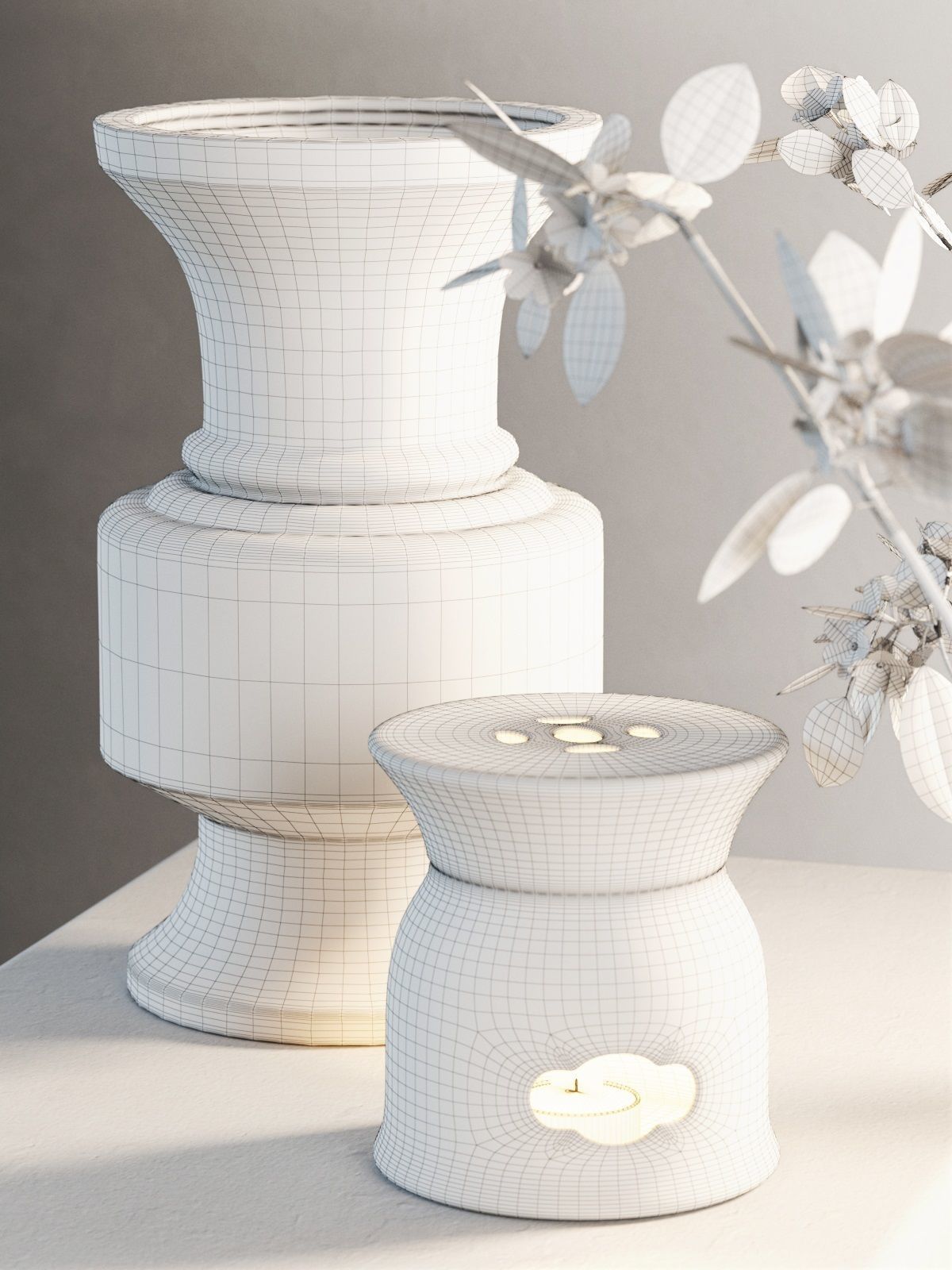 Candle Holders Vases and Flowers 3D model_4