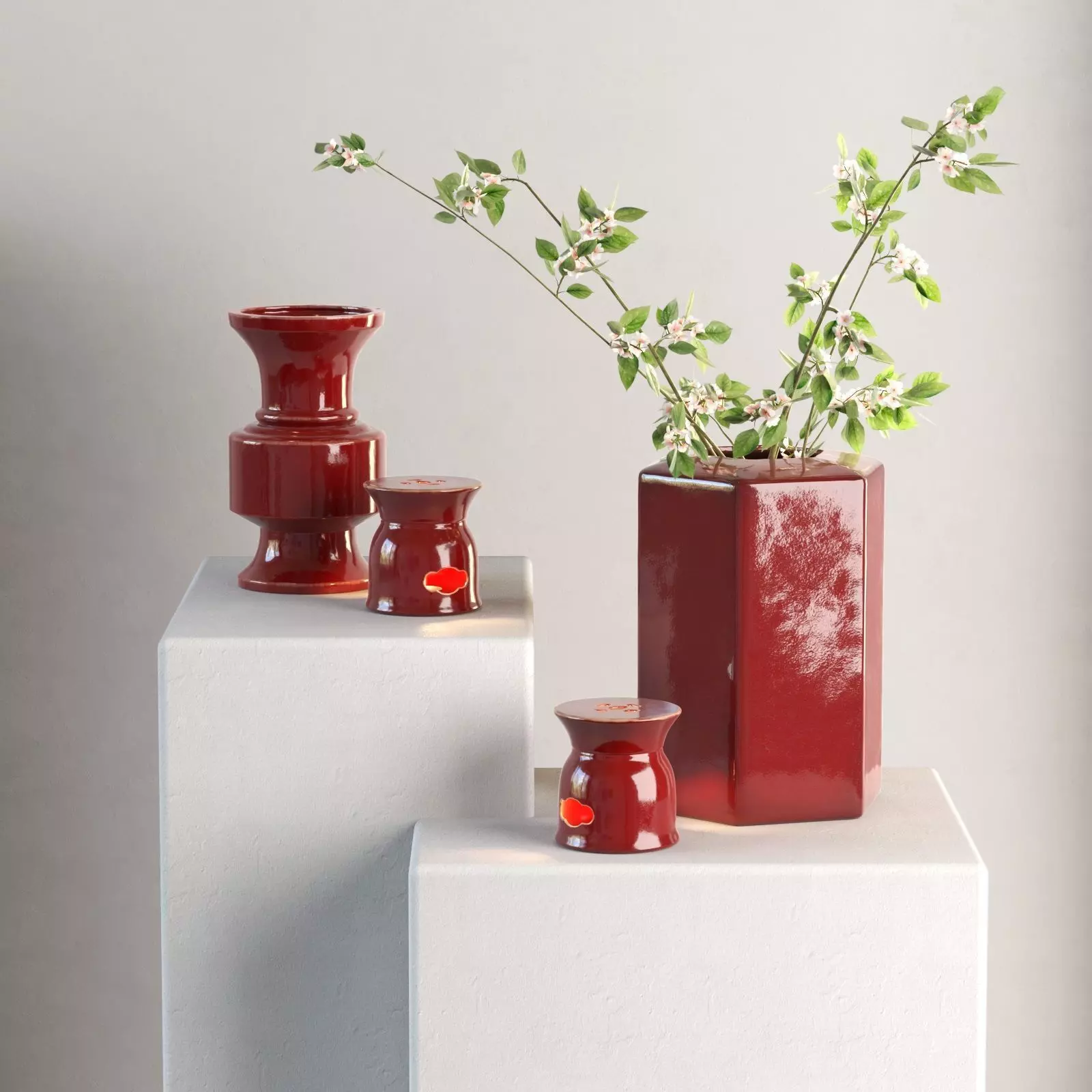 Candle Holders Vases and Flowers 3D model_0