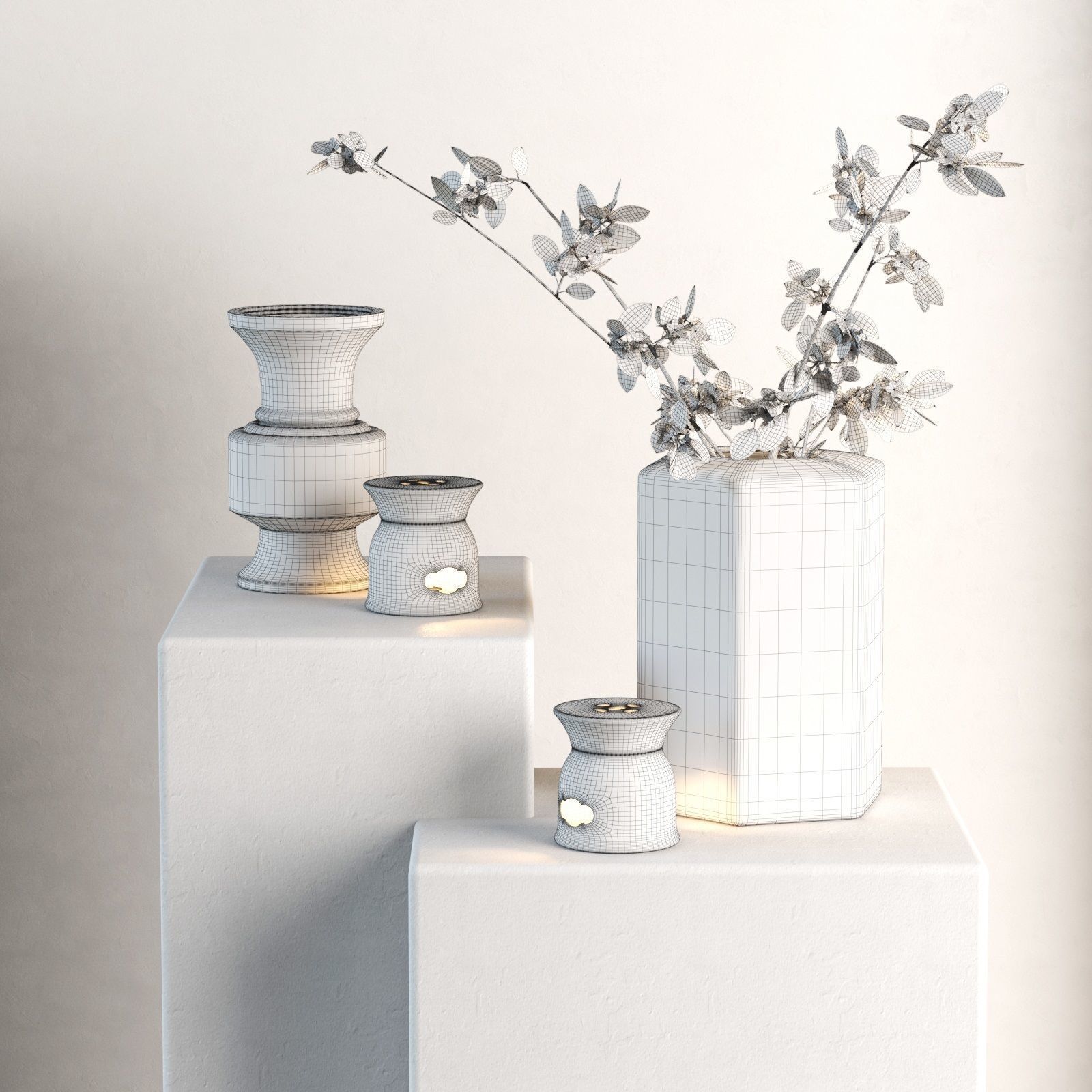 Candle Holders Vases and Flowers 3D model_3