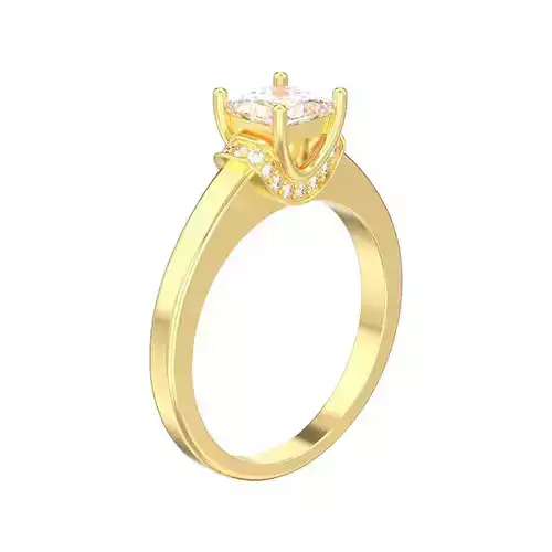 solitaire ring with one princess stone and 20 round stones