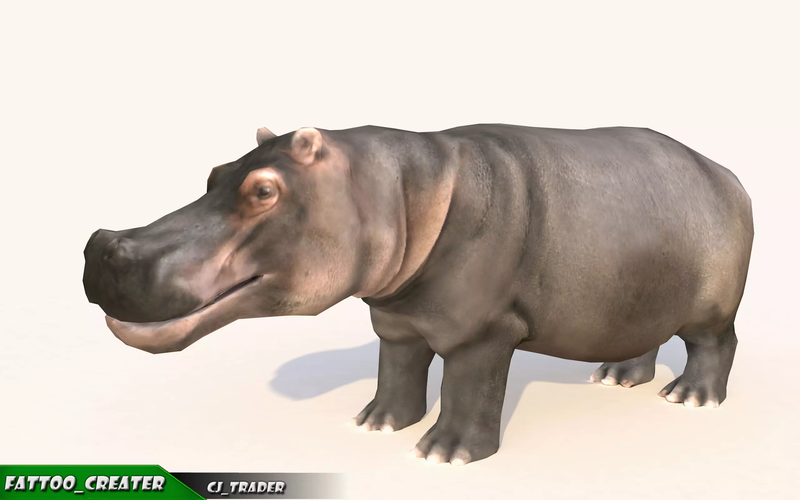 Lowpoly Hippopotamus Animated 3D model Low-poly 3D model_0