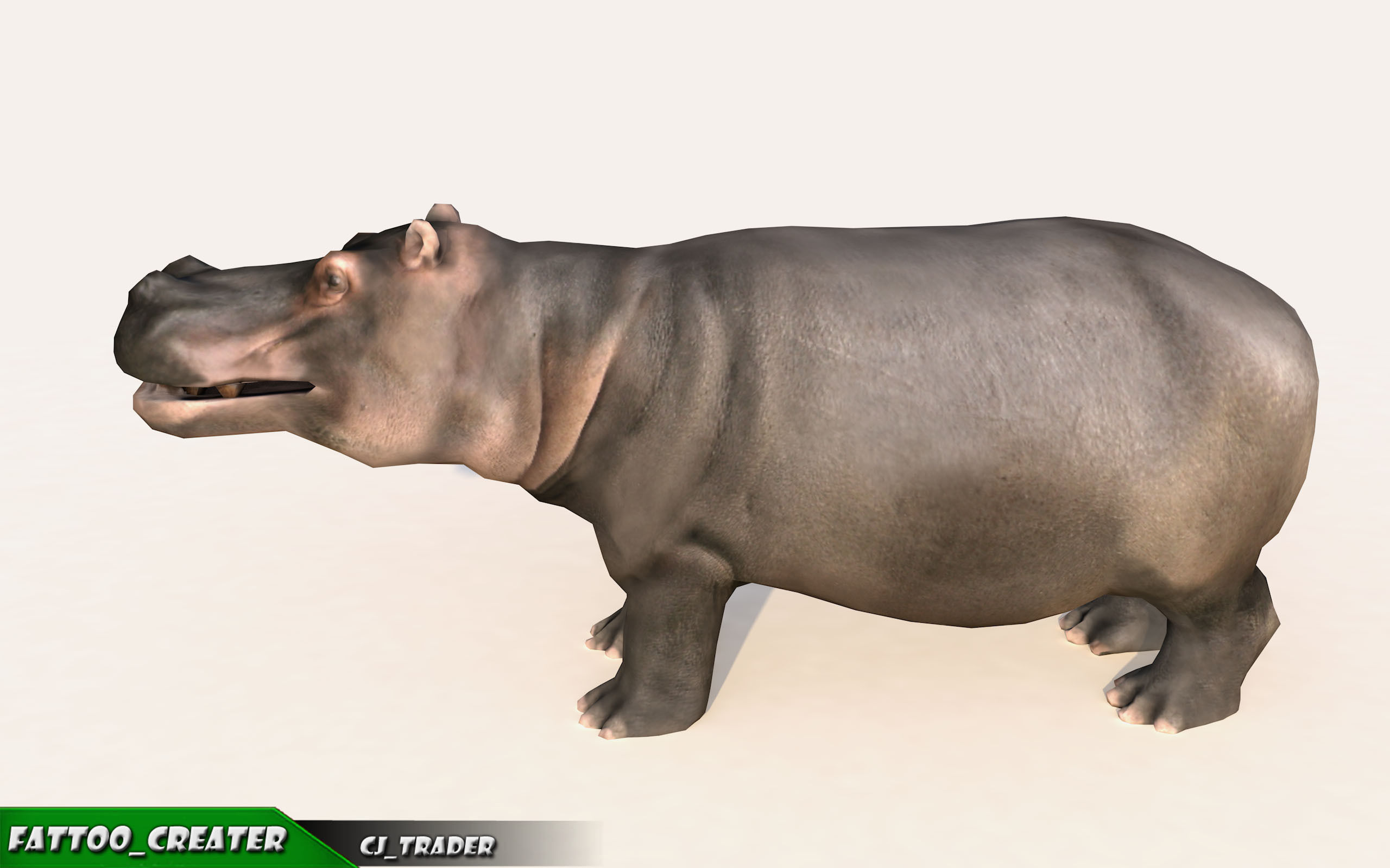 Lowpoly Hippopotamus Animated 3D model Low-poly 3D model_4